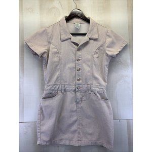 AQ Light Pink Stretch Denim Style Short Sleeve Button Up Dress Women’s SZ 10-